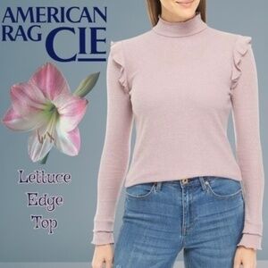 AMERICAN Rag Ribbed Long Sleeve Lettuce-Edge Top